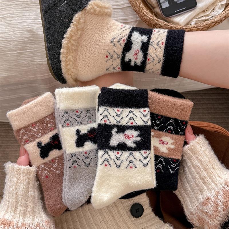 Lock Warm Retro Puppy Australian Velvet Socks Thickened Warm Medium Tube Socks Cute Cartoon Stacking Socks