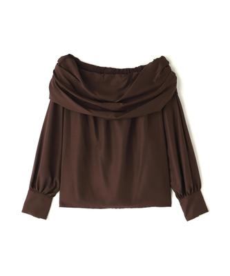 Natural Beauty Basic Gathered Dark Brown Women's Off-the-Shoulder Blouse,