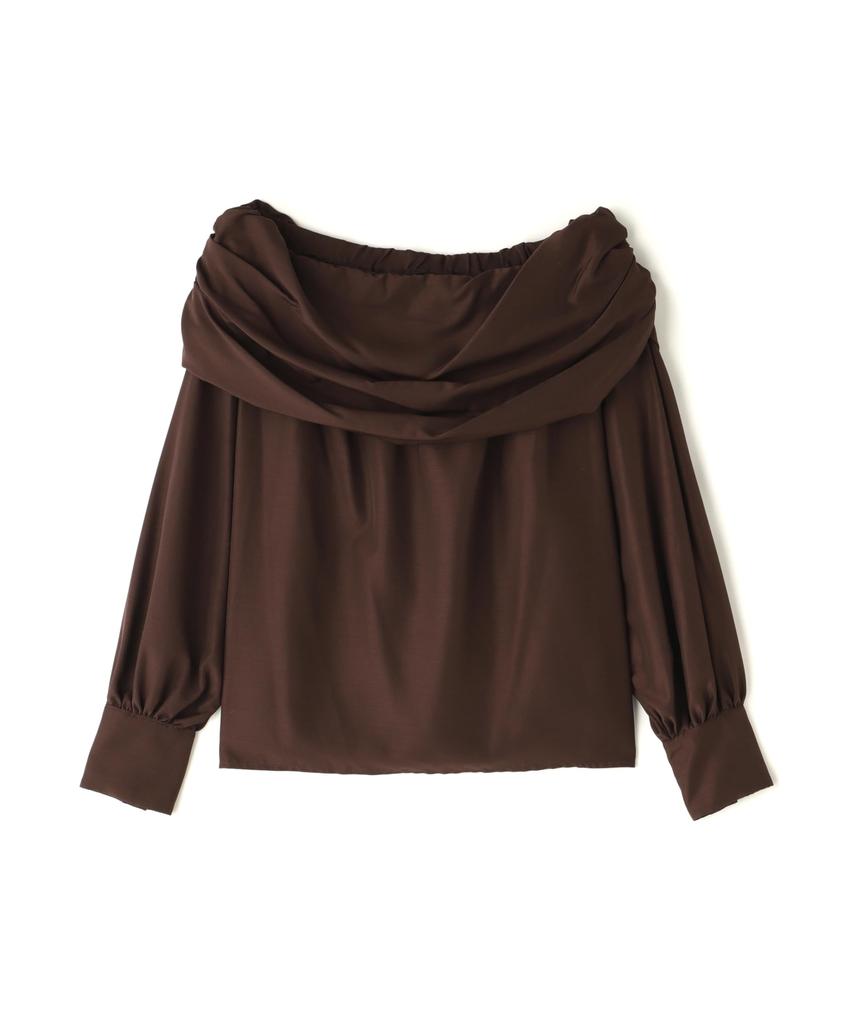 Natural Beauty Basic Gathered Dark Brown Women's Off-the-Shoulder Blouse,