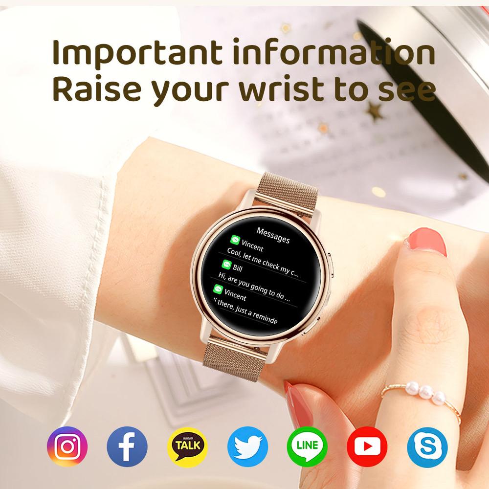 Information Notification Smart Watches Ladies Full Touch Screen Sports Flashlight Waterproof Blue Tooth Call Smartwatch Women