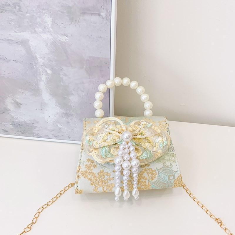 Childrens Pearl Handheld Shoulder Bag With Tassel Chain For Girls Daily Use