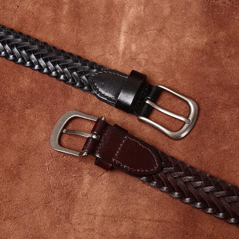 2.8cm Waist Belt, Women's Genuine Leather Top Layer, Cowhide Hand Woven Belt, Braided Needle Buckle, Versatile Casual Pants Belt for Couples