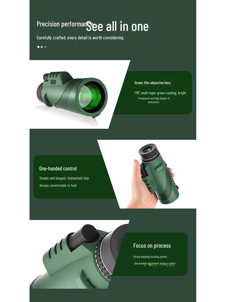 Green Leather 80x100 HD Monocular Telescope with Night Vision - High-Power, Portable for Concerts and Outdoor Use with Mobile Phone Compatibility