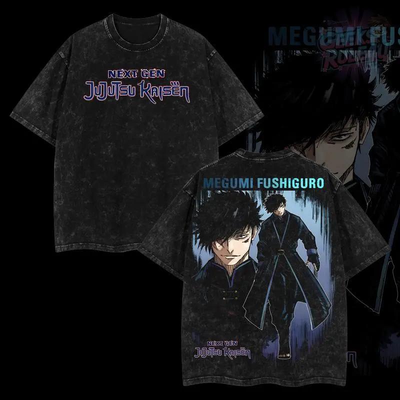 

Японский Аниме Jujutsu Kaisen Футболка Фушигуро Мегуми С принтом Y2k Винтажная стираная футболка Мужская одежда 100% Хлопок Футболки S чёрный