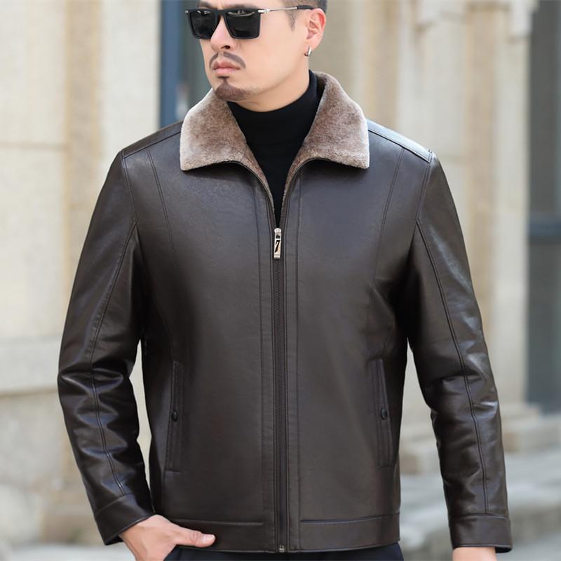 Fur Integrated Men's New Sheepskin Lapel Leather Jacket Men's Thickened Leather Jacket Men's Winter Coat