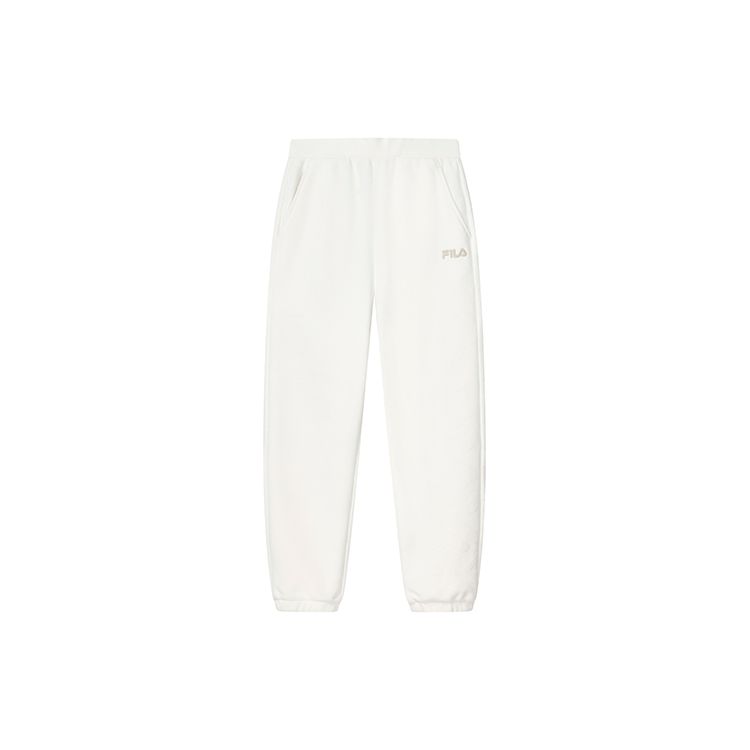 FILA Solid Color Fashion Fleece Slim Fit Casual Pants Women bottoms Cloud-Mushroom-White F11W249606FWT