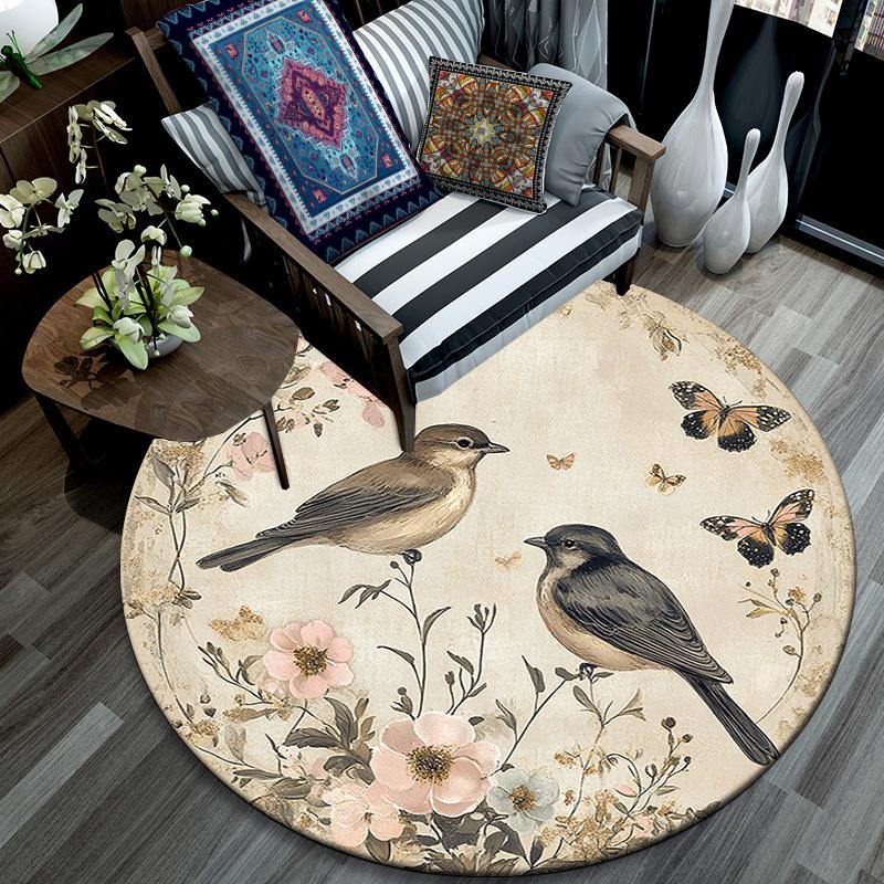 Birds Round Area Rug,Carpet Rug for Living Room Bedroom Sofa Playroom Decor,Non-slip Floor Mat