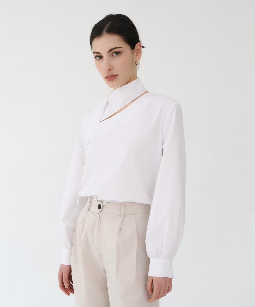 BIBYSEOB Asymmetrical Scarf Blouse White [T51]