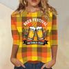 Women's Casual Plaid Three Quarter Sleeve Top Beer Festival Oktober Fest Graphic Print Round Neck Blouse
