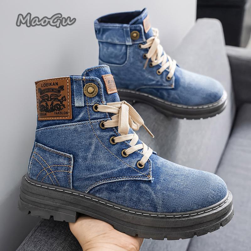 Fashion 2025 Autumn High Top Plus Size 39-48 Men's Boots Denim Blue Black Casual Boots British Lace Up Men Sneakers Botas Para Hombre
