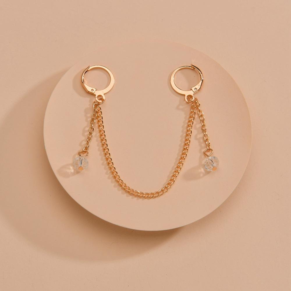 Personalized exaggerated rhinestone chain fringed alloy women's double earrings