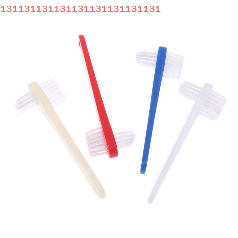 1 Pcs Double Head Manual Toothbrush Portable False Teeth Cleaner Denture Care Supply In Blue Red White Colors