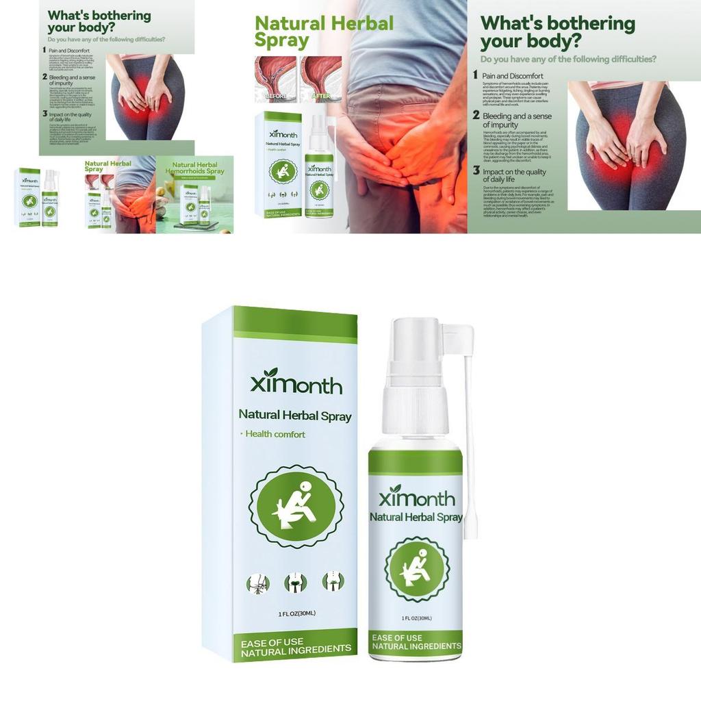 Ximonth Naturalny ziołowy spray na hemoroidy łagodzący swędzenie i dyskomfort 30 ml