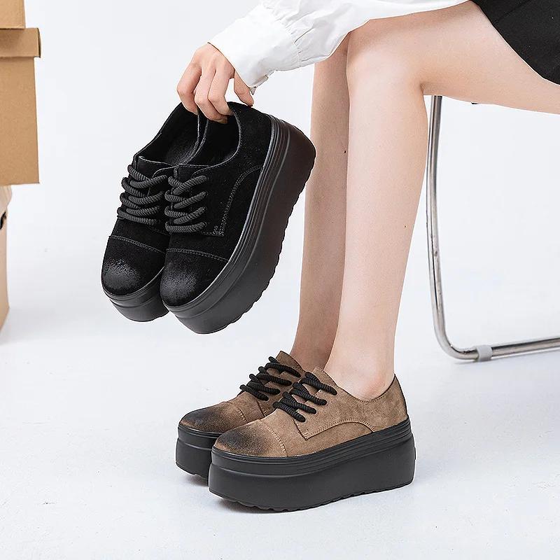Fashion Top Quality 8CM Suede Genuine Leather Platform Boots Women Spring Pressure Relieving Autumn Wedge Boots  Ankle Shoes High Top