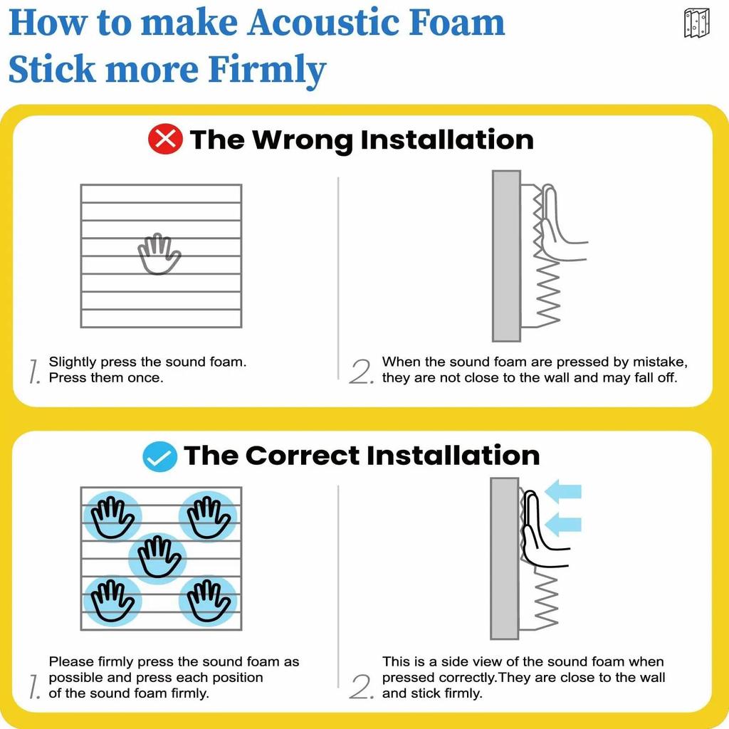 Paneles acústicos autoadhesivos de espuma de alta densidad, 1 x 12 x 12 pulgadas, paquete de 12.
