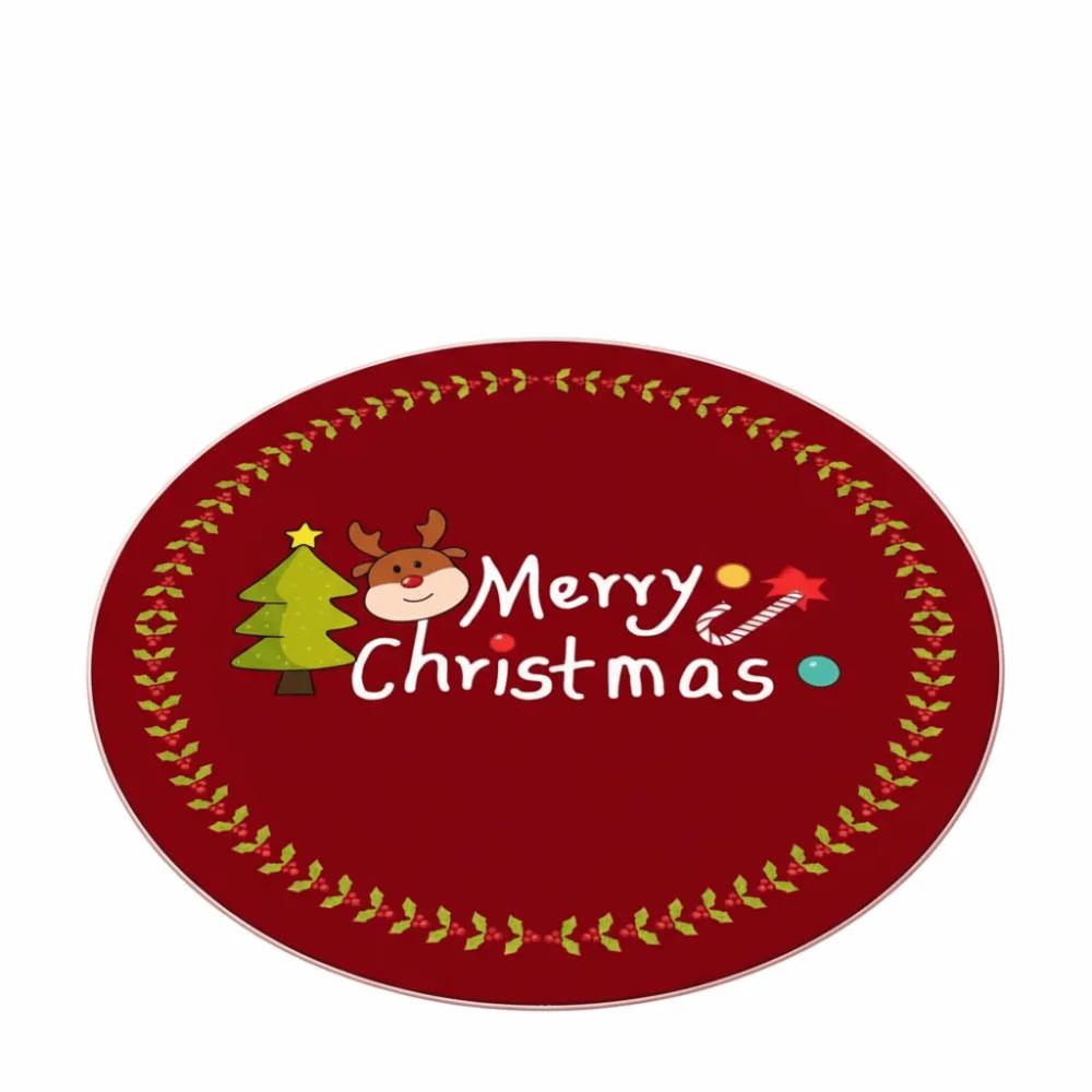 Santa Claus Round Christmas Rug Anti-Slip Water-Absorbent Christmas Tree Circular Carpet Washable Thick Mat Xmas Floor Mat