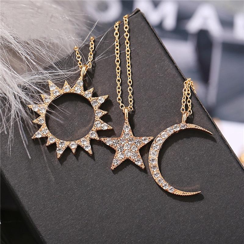 Collana Pendente Cristallo Oro Moda Luna Stella Sole Choker per Donne Ragazze 2021 Personalizzato Regalo Migliore Amica