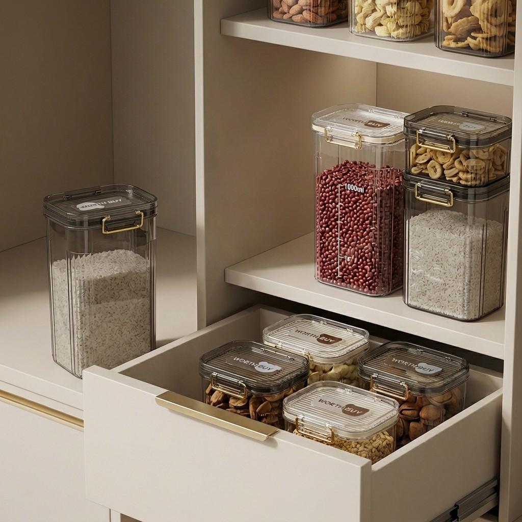 Airtight Food Storage Containers Fridge Stackable Clear PET Plastic Kitchen Jars Leakproof Pantry Organizer Cereal Pasta Coffee