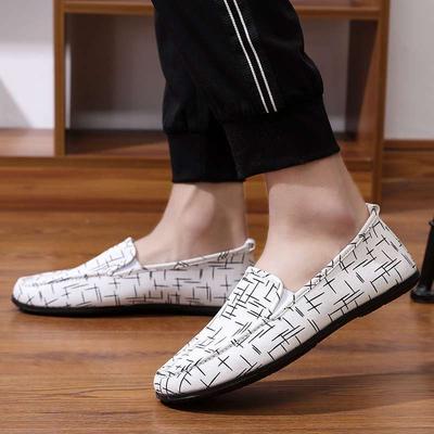 Herren Freizeitschuhe Weiß Slipper Stollen Schuhe Rhombus Linien Dekoration Adulto Fahren Bequeme Freizeitschuhe Herren Sneaker Flats