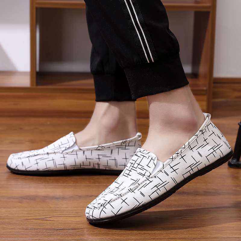 Fashion Men's Casual Shoes White Loafers Cleat Shoes Rhombus Line Decoration Adulto Driving Comfortable Casual Shoes Men Sneakers Flats