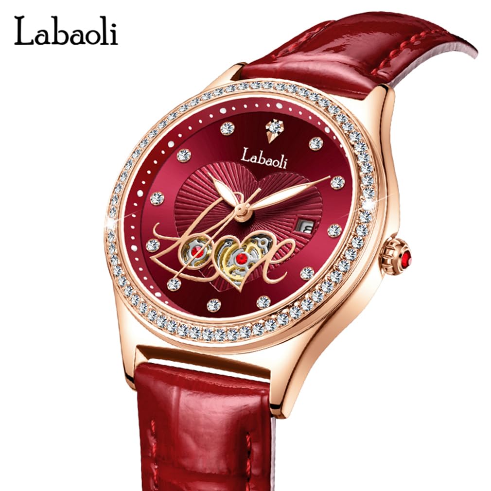 Love Watch Red Leather Strap Diamond Gift for Women Women's Wristwatch, Stylish, Waterproof, Simple, Business, Cute, Casual, Luxury,