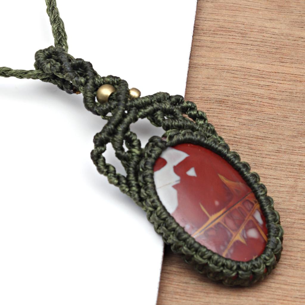 Jasper Macrame Ręcznie robiony naszyjnik z kamieni szlachetnych Biżuteria z nicią 20-36''Ad Wisiorek