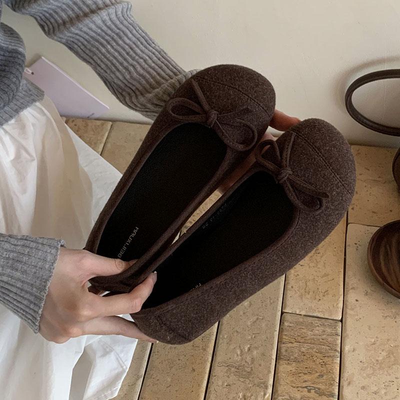 Fashion Luxury Female Butterfly-Knot Footwear Flock Ladies Flats With Shoes Shallow Fashion Round Toe Women Flats Slip On Shoes