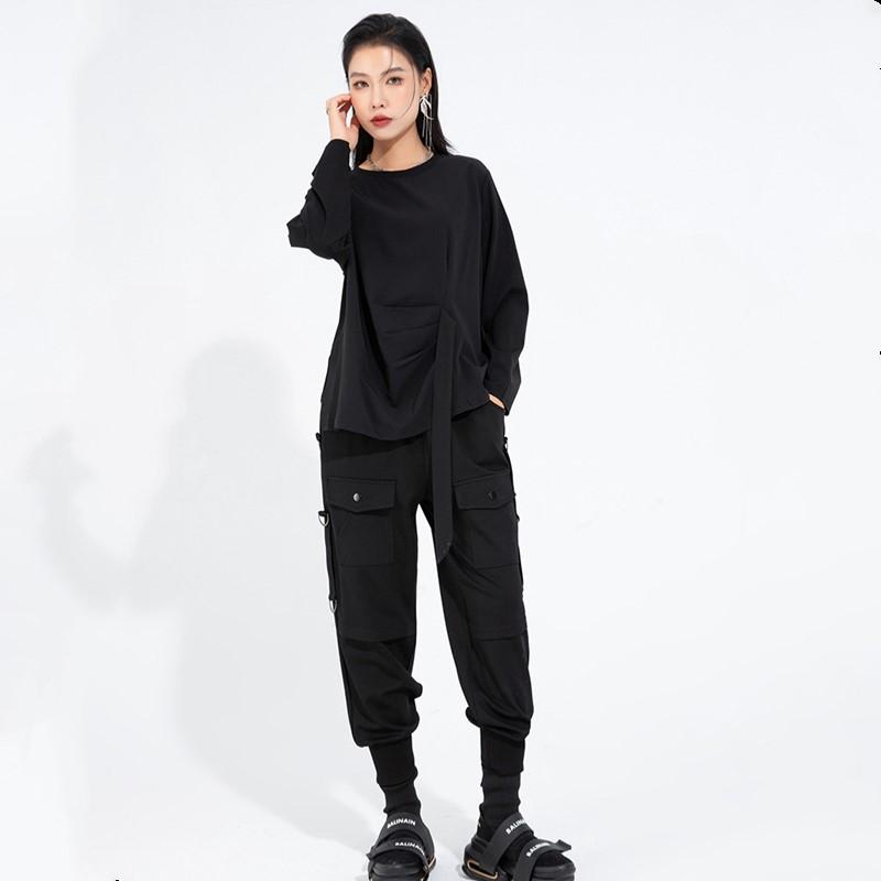 Long Sleeve Oversized Black Vintage Casual Loose Spring Autumn T Shirt Tops Women T-shirt