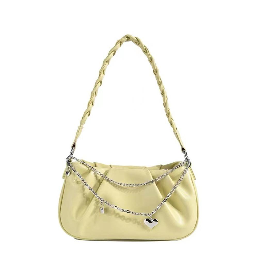 

Pleated PU Leather Shoulder Bag Chain Tassel Cloud Square Bag Simple Y2K Underarm bag Travel жёлтый