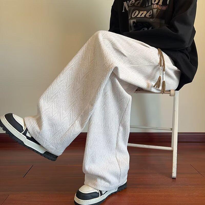 Pleated Design Drawstring Sweatpants Men's Thin Wide-leg Loose American High Street Lazy Versatile Casual Trousers