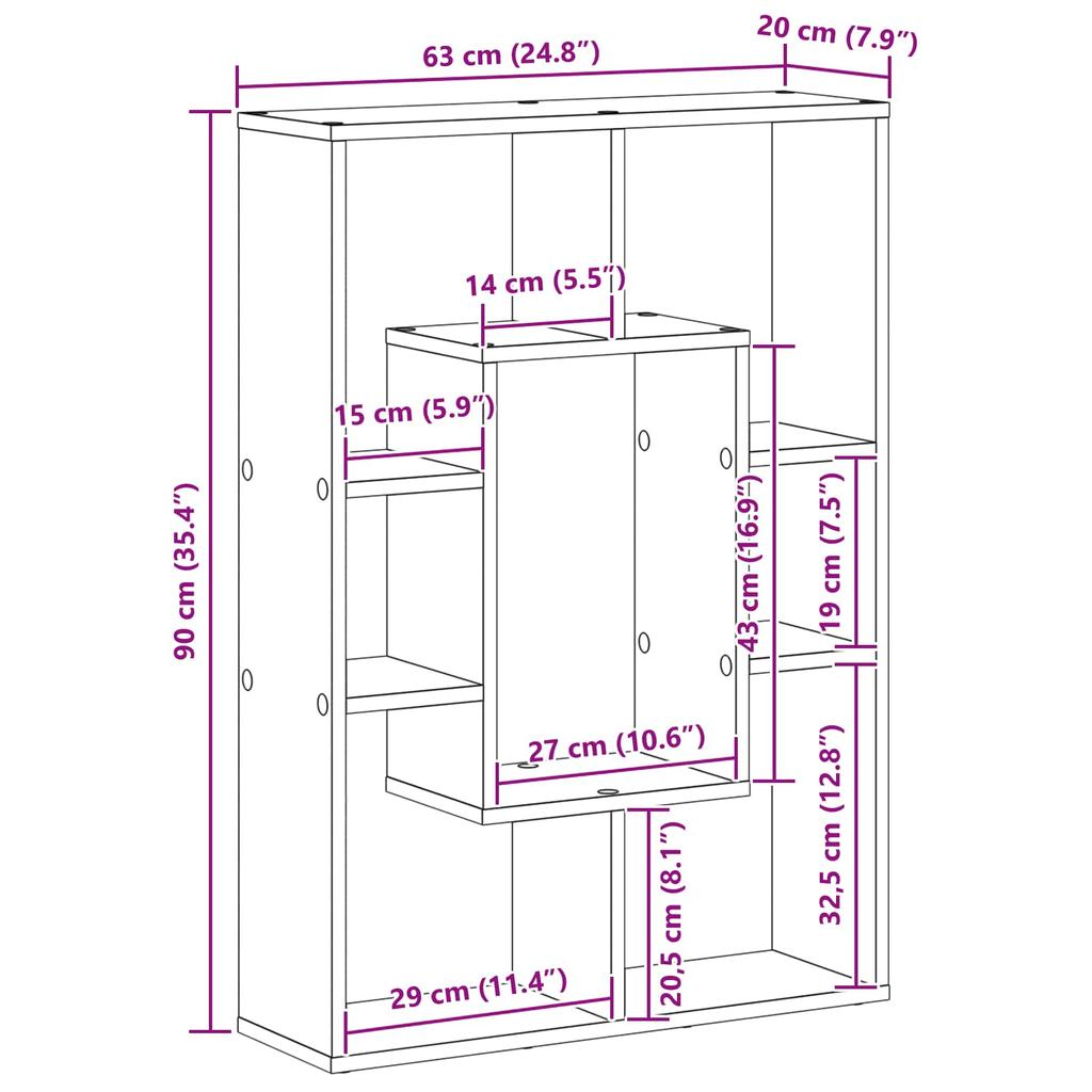 Bookshelf Black Oak Look 63 x 20 x 90 cm Engineered Wood