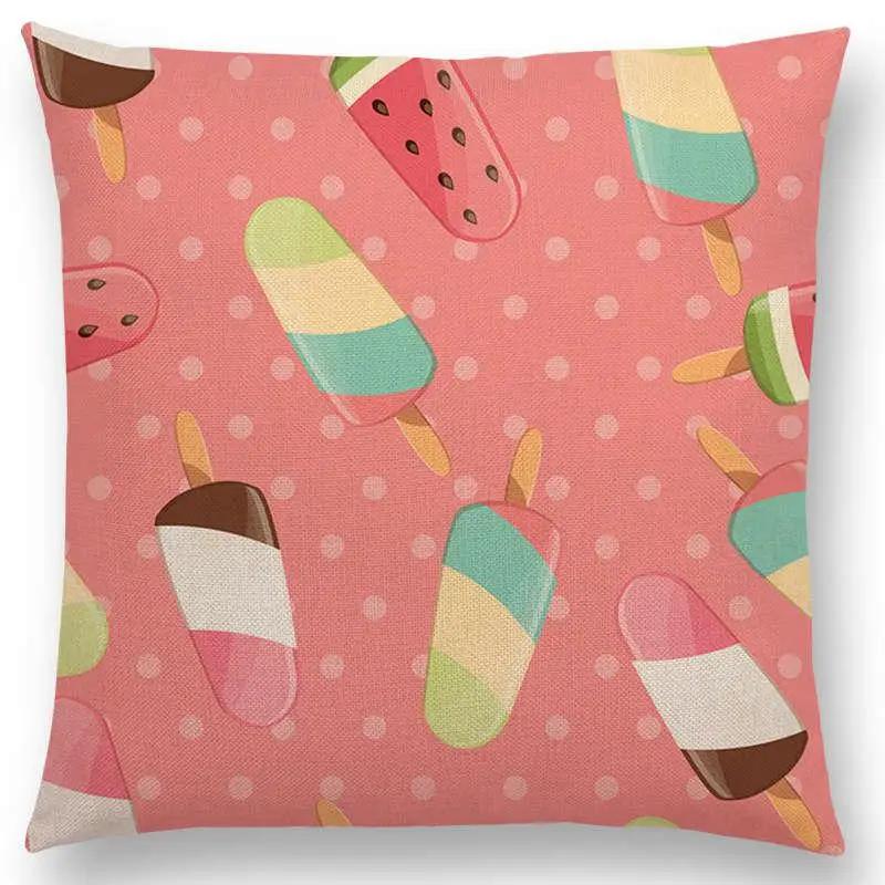Colorful Prints Cushion Cover Chocolate Candy Donuts Pretty Ice Cream Pattern Color Party Sofa Throw Pillow Case Decor