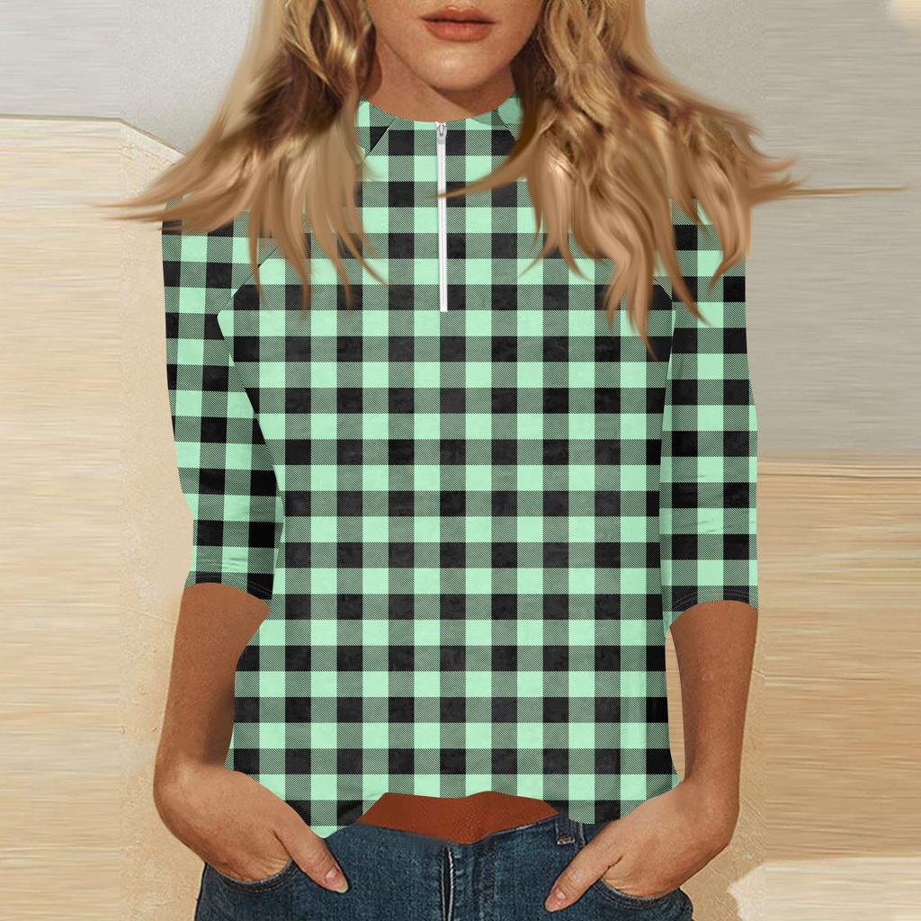 Damen Oberteil mit Stehkragen, 3/4 Ärmeln und Reißverschluss, hoch