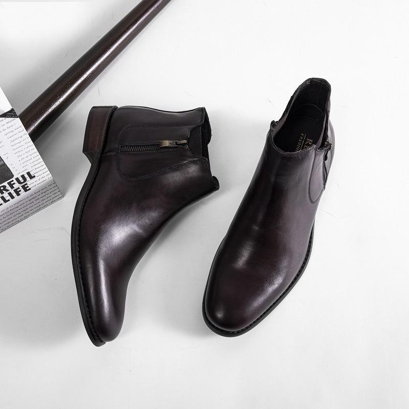 First Layer Cowhide Chelsea Boots Men's Genuine Leather New Autumn and Winter Martin Boots British Style Dress Leather Boots