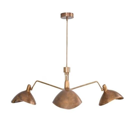 Mid‑Century Modern 3‑Light Raw Brass Sputnik Chandelier — Curved Pendant Fixture
