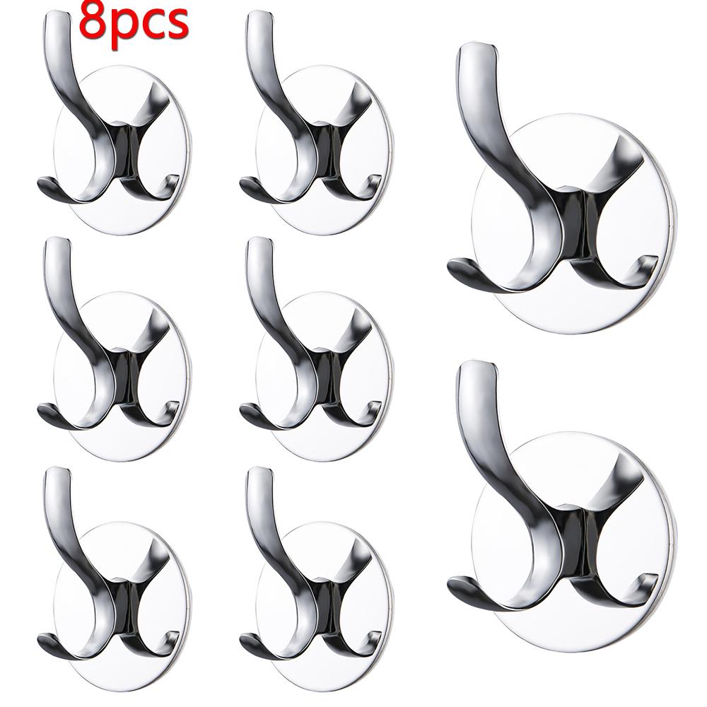8/4pcs Adhesive Hooks Wall Mount Waterproof Stainless Steel Hooks for Hanging Coat, Hat,Towel Robe Hook Rack for Bedroom Kitchen