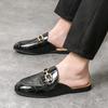 Fashion Half Shoes Men Mules Slippers Loafers Casual Shoes Men Fashion Social Patent Leather Mocassin Slip-On Breathable Leather Shoes