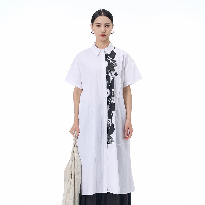 

Guo Feng 2026 Summer Plus Size Women s Short Sleeve Shirt Dress - Loose, Slimming, Trendy One Size белый