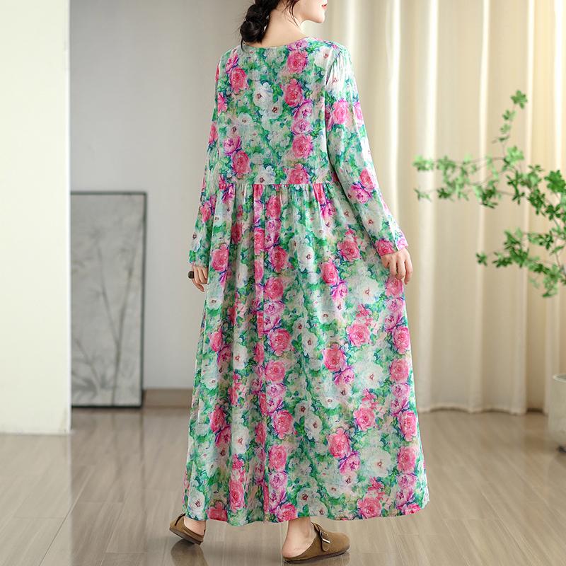 

DIMANAF Новое 2025 Женское Большого Размера Весеннее Длинное Платье Свободное Базовое Винтажное Оверсайз Длинный Рукав Макси Цветочное 2XL