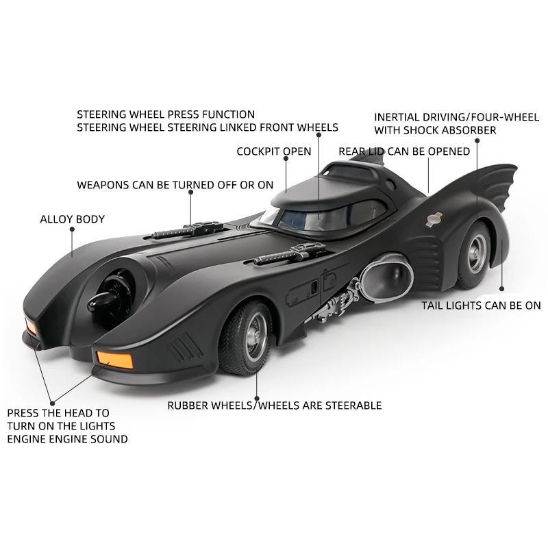 Large 1/18 Scale 1989 Batmobile Classic Tank Alloy Metal Diecast Model Car Sound & Light Collection Hobby Decorations Display Ornament