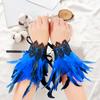 1 Par Guantes Góticos de Plumas con Puños para Muñeca de Plumas con Cordones y Cintas para Fiesta de Halloween, Cosplay, Espectáculo Escénico, Muñequeras