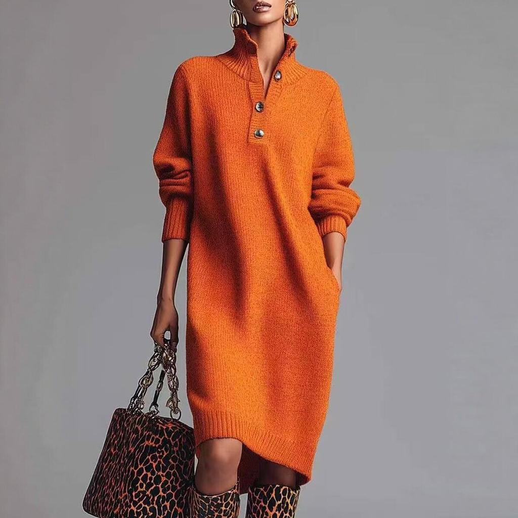 2025 European & American Women's High Neck Irregular Hem Loose Knit Sweater