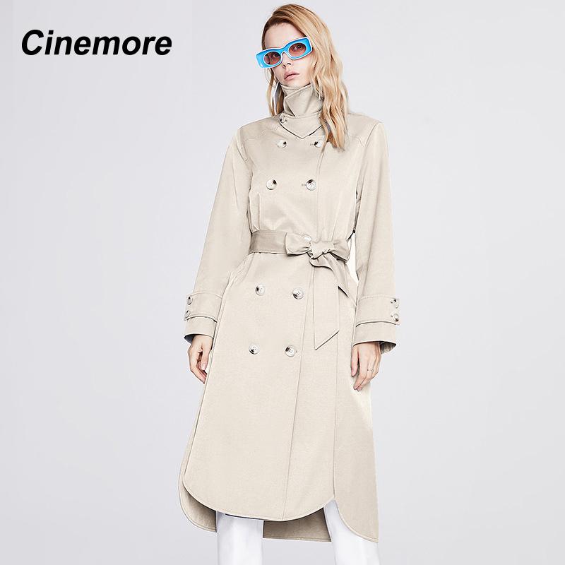 

CINEMORE Новый 2022 Тренч Модный длинный отложной воротник однотонный двубортный элегантный повседневный женский ветровка 92254 XL хаки
