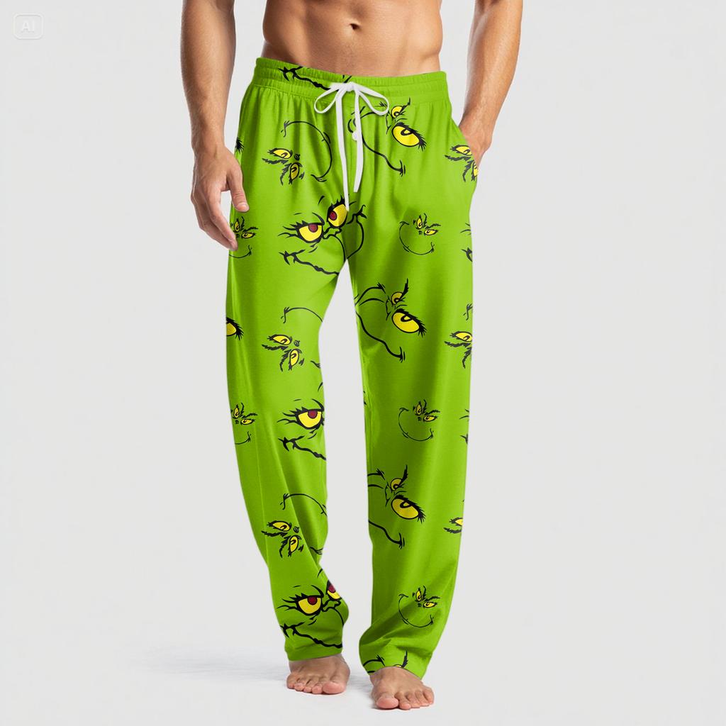 Men's Knitted Fashion Print Pocket Casual Pants Pajama Pants