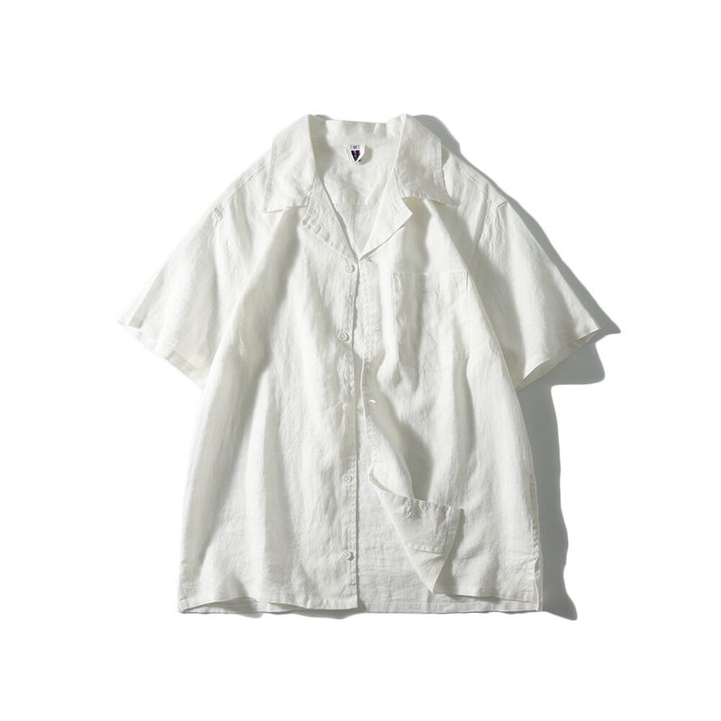 Old Money Style Lightweight Loose Pure Linen Short-Sleeve Shirt for Men, Summer Thin Jacket, Export Men's Casual Shirt