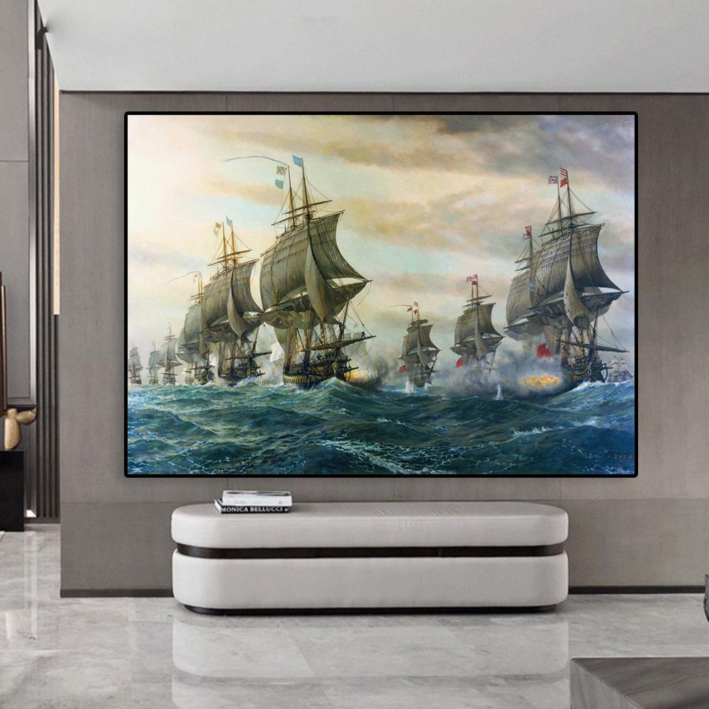 Vintage Poster Second Battle of the Virginia Capes Aka Wall Art Prints Canvas Painting for Gallery Home Living Room Decoration
