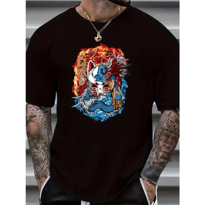 European Sizes Men's Graphic Print T-shirt For Summer, Sports Outdoor Short Sleeve Tees For Males