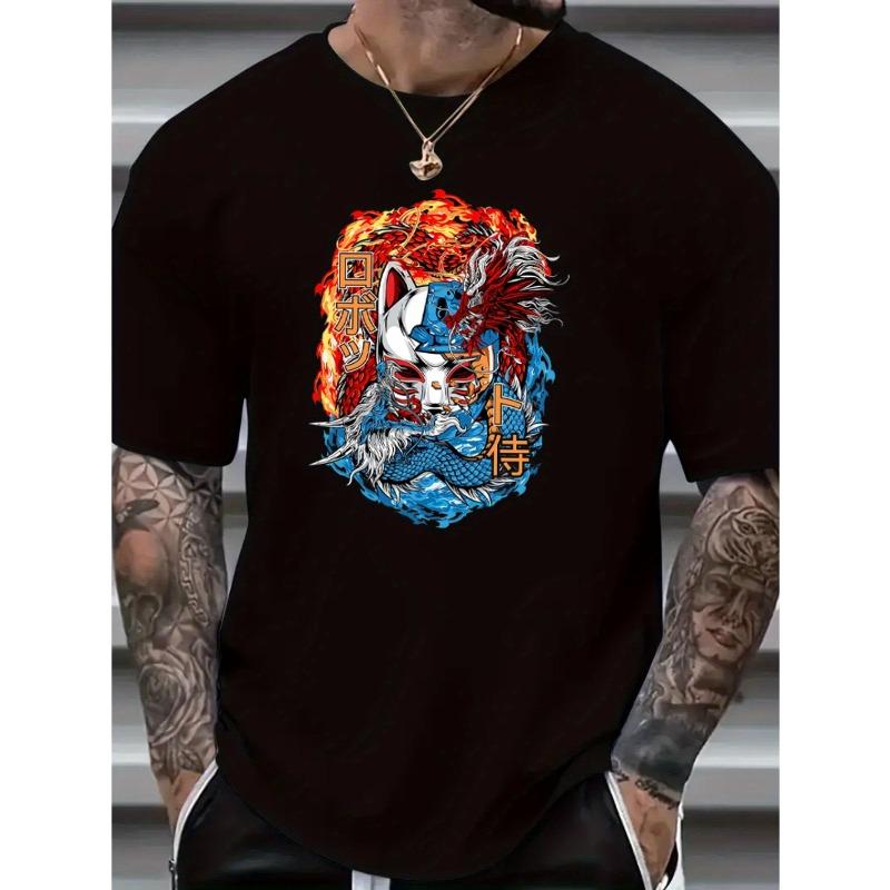 European sizes Men's Graphic Print T-shirt For Summer, Sports Outdoor Short Sleeve Tees For Males