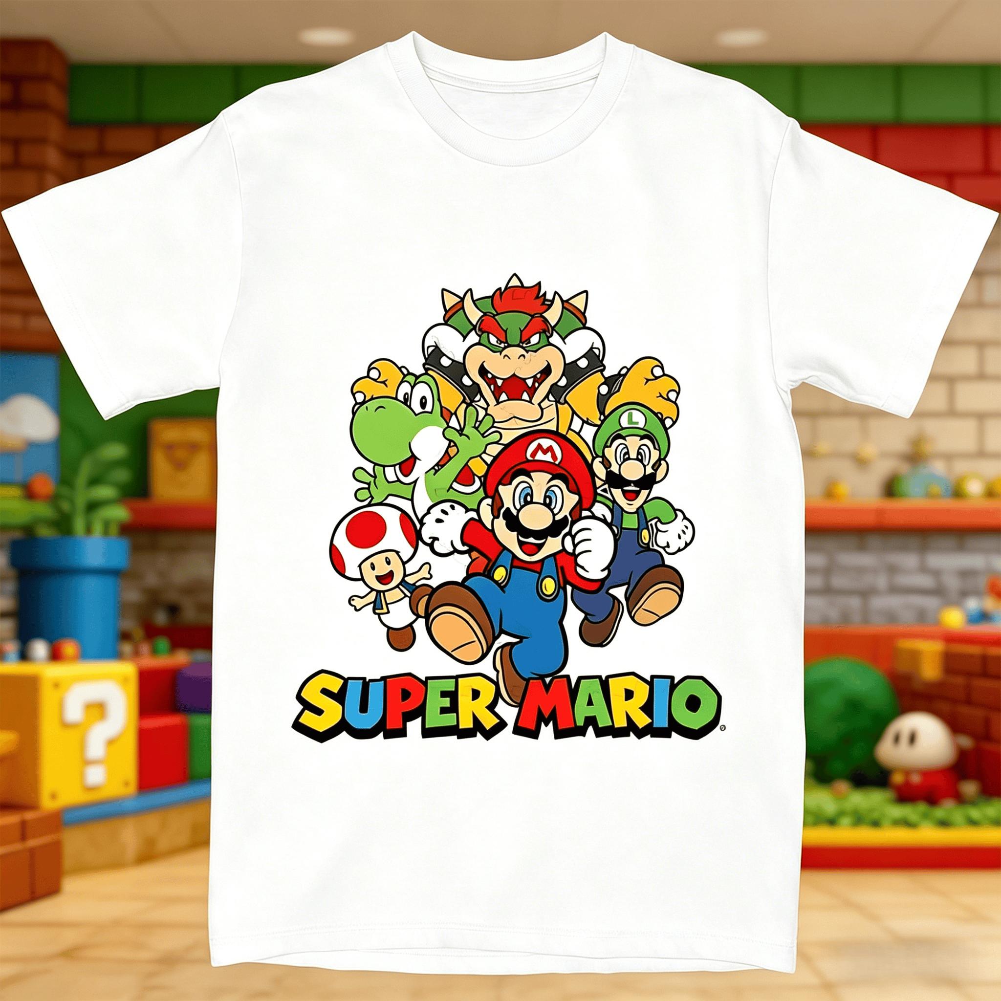 

Super Mario Graphics T-shirt Men and Women Summer Cotton Y2K Clothing Cartoon Fashion Casual Round Neck Short Sleeved Tees - ... S разноцветный