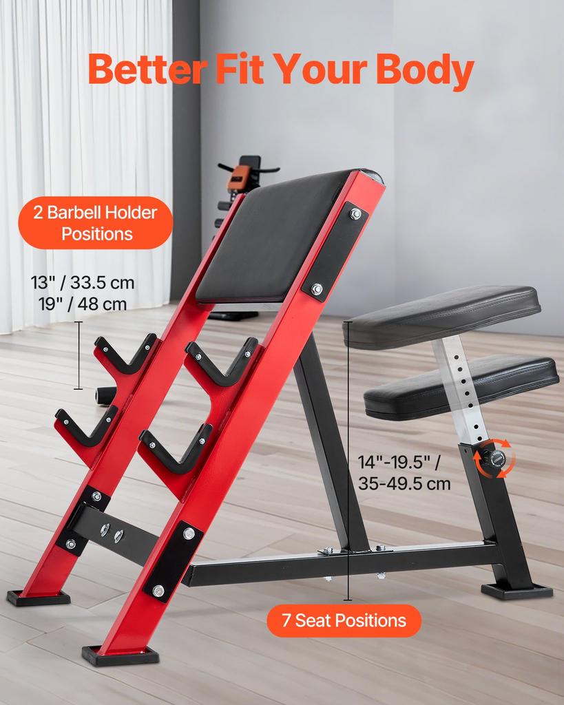 VEVOR Preacher Curl Bench, Strength Training Benches, Max Load 660 LBS Home Gym Fitness Equipment, Seated Arm Isolated Barbell Dumbbell Bicep Station